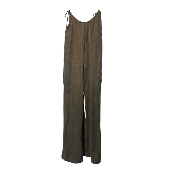 Honey Punch Olive Green Wide Leg Jumpsuit Size Small Adjustable Straps - Picture 2 of 2